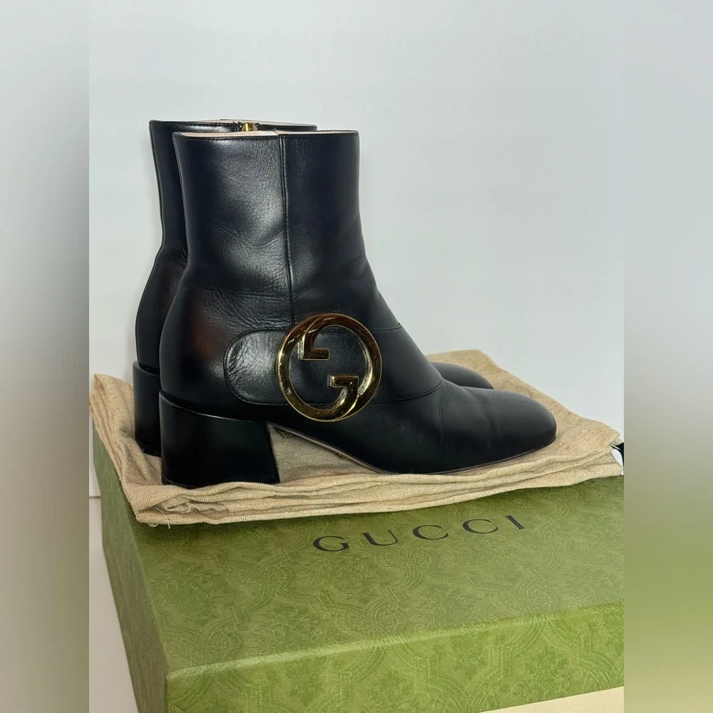 Gucci Black Ankle Boots with Gold Logo Detail